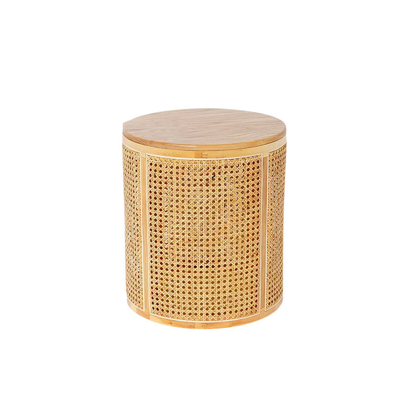 18.11" Tall Wood Round Top Side Table Drum Base End Table with Storage