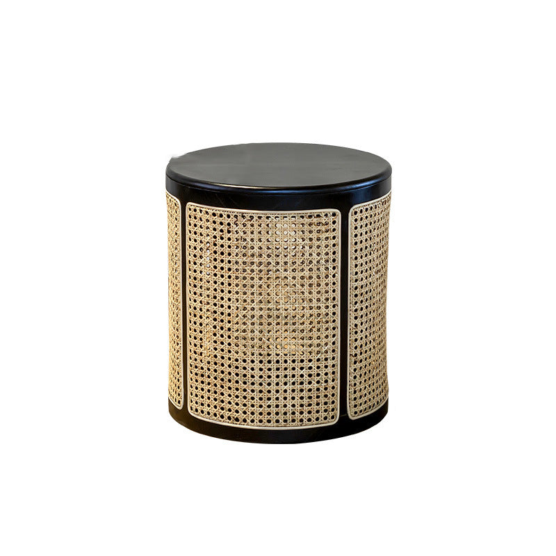 18.11" Tall Wood Round Top Side Table Drum Base End Table with Storage