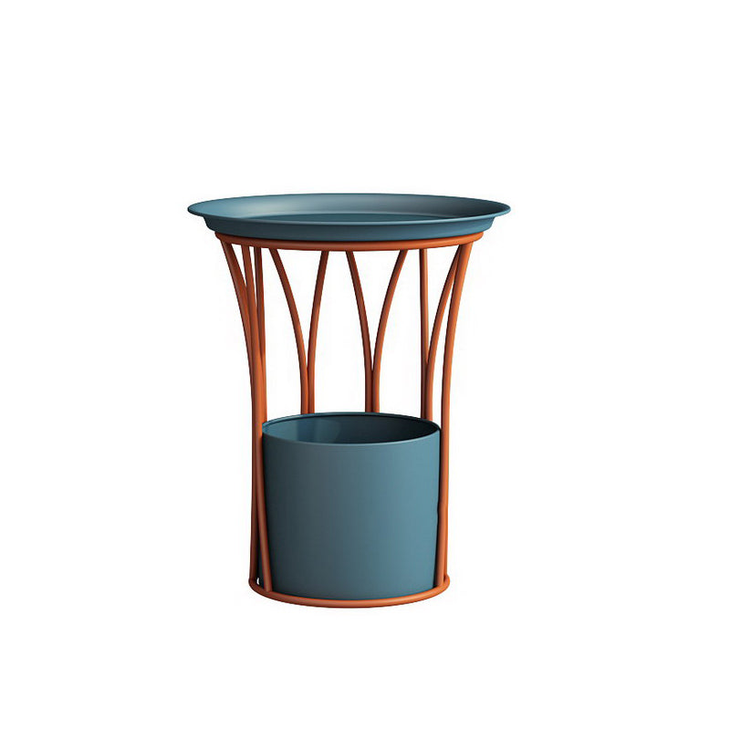 Round Tray Top Side End Table Metal Pedestal Side Table with Storage