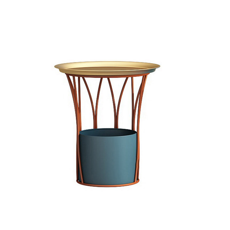 Round Tray Top Side End Table Metal Pedestal Side Table with Storage