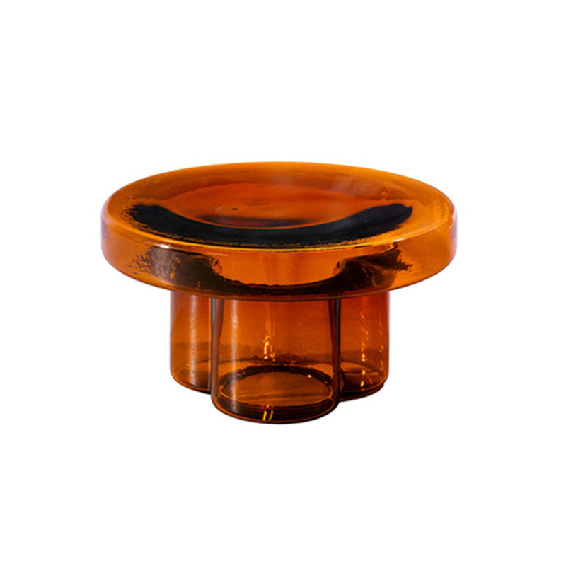 Modern Green/ Brown Round Glass Top Side Table Pedestal End Table