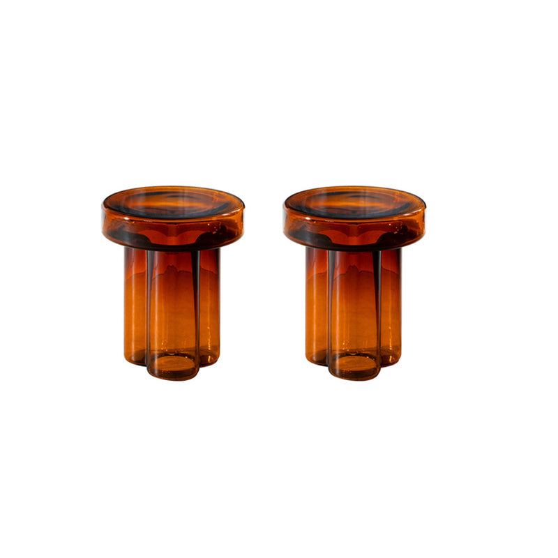 Modern Green/ Brown Round Glass Top Side Table Pedestal End Table