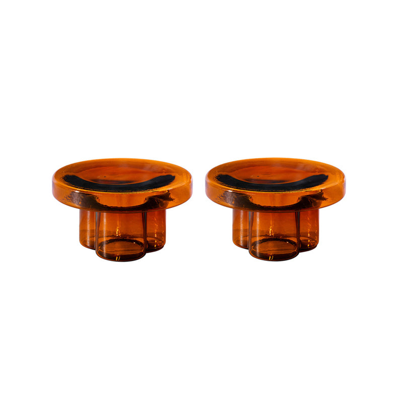 Modern Green/ Brown Round Glass Top Side Table Pedestal End Table