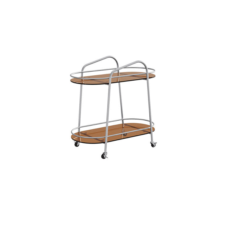 Modern Oval Glass Side Table End Table Metal Base Side Table with Shelf and Wheel