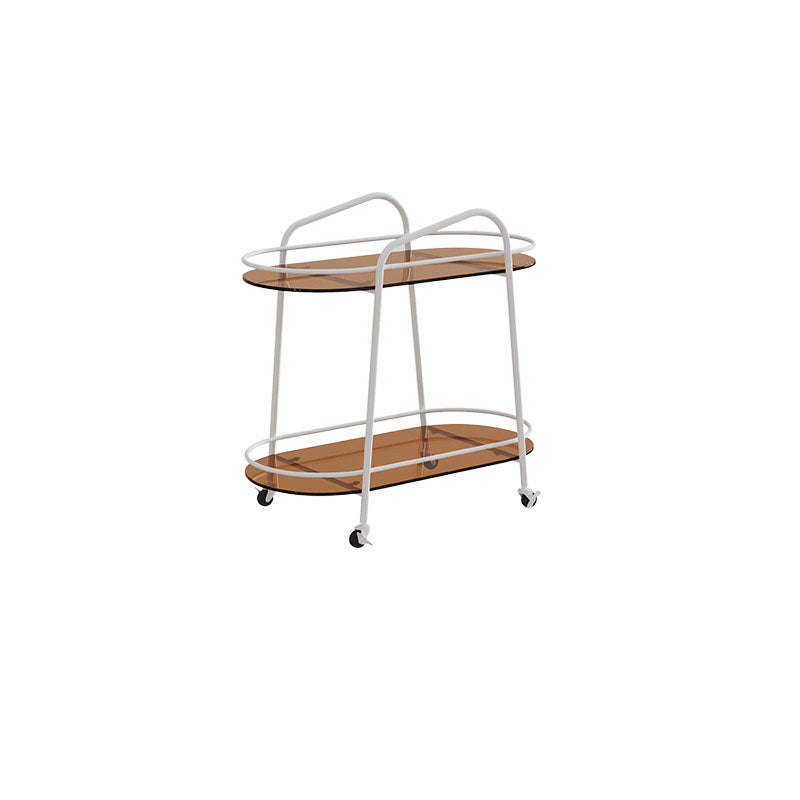 Modern Oval Glass Side Table End Table Metal Base Side Table with Shelf and Wheel