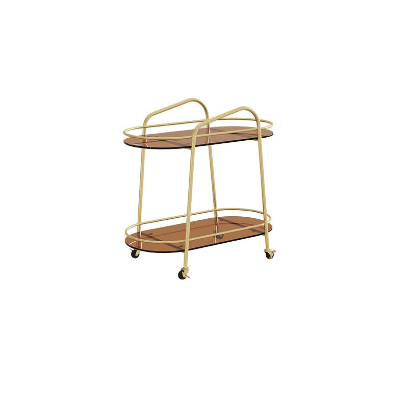 Modern Oval Glass Side Table End Table Metal Base Side Table with Shelf and Wheel