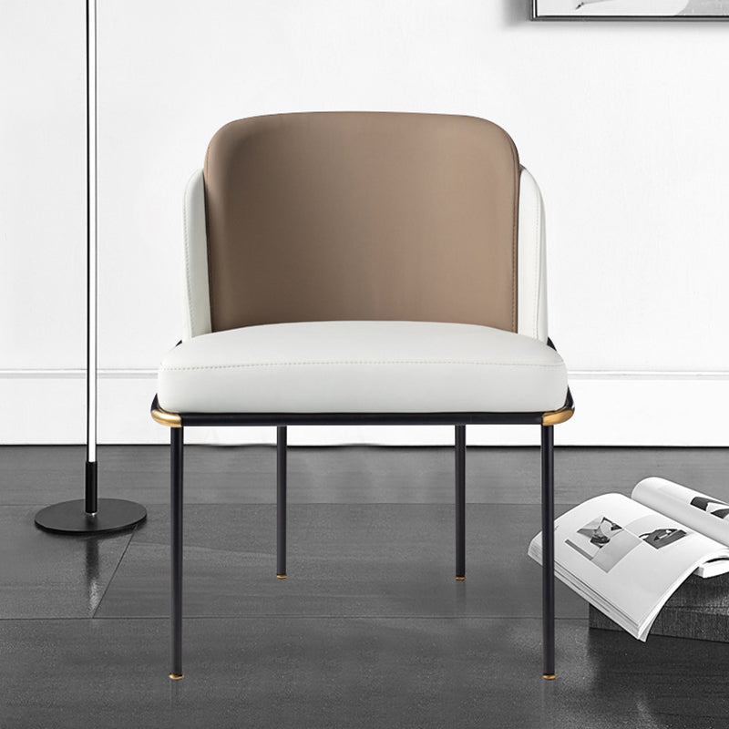 Fixed Back White Lounge Chair Armless Office Chair with Black Legs