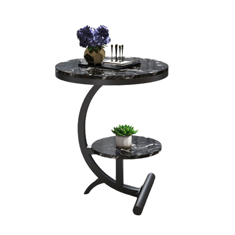 Modern Round Marble Top End Table 23.62" Tall Metal C Side Table