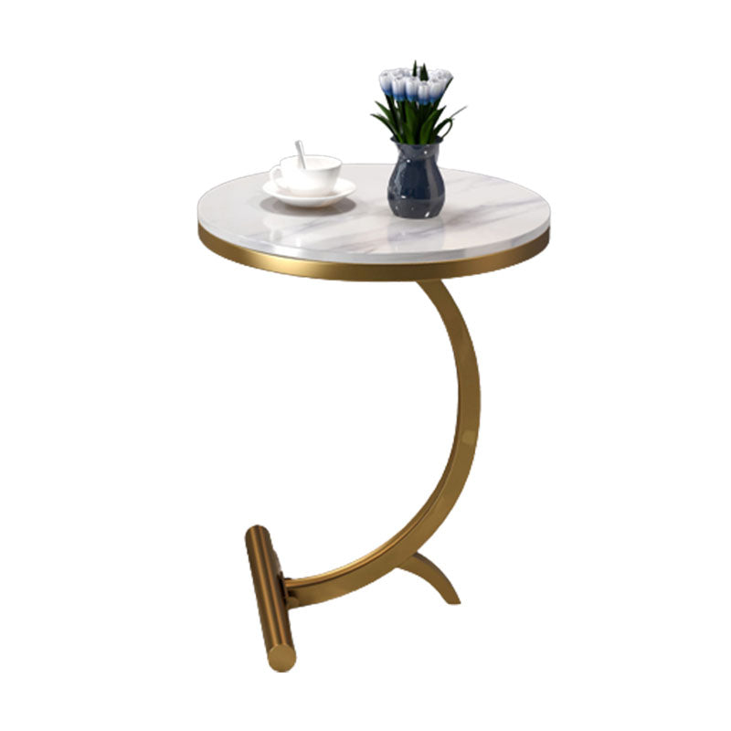 Modern Round Marble Top End Table 23.62" Tall Metal C Side Table
