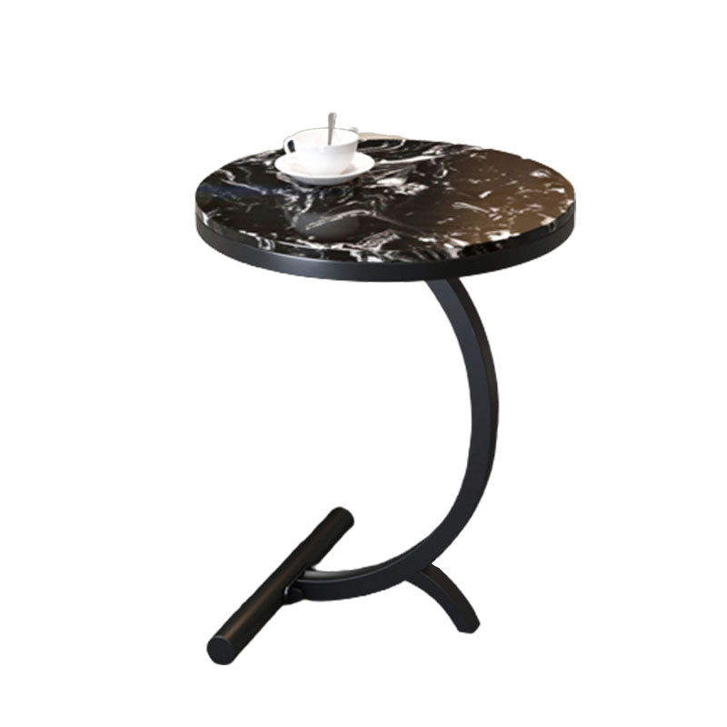 Modern Round Marble Top End Table 23.62" Tall Metal C Side Table
