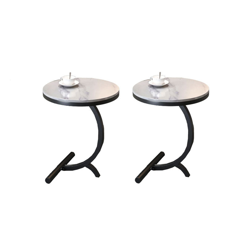 Modern Round Marble Top End Table 23.62" Tall Metal C Side Table