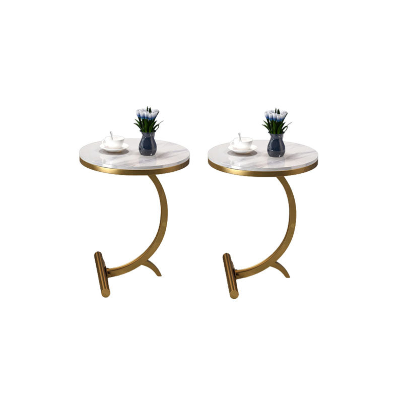 Modern Round Marble Top End Table 23.62" Tall Metal C Side Table