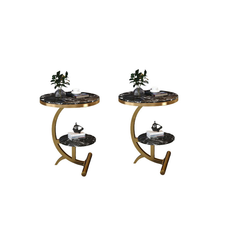 Modern Round Marble Top End Table 23.62" Tall Metal C Side Table