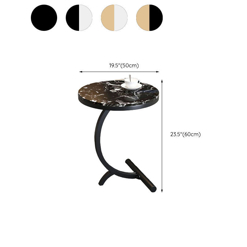 Modern Round Marble Top End Table 23.62" Tall Metal C Side Table
