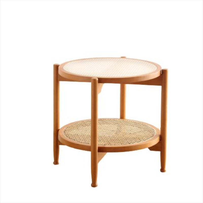21.65" Tall Round Glass Top Side Table Wood 4 Legs End Table with Shelf