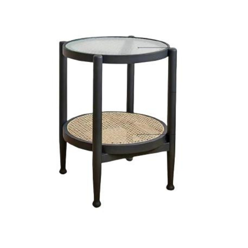 21.65" Tall Round Glass Top Side Table Wood 4 Legs End Table with Shelf