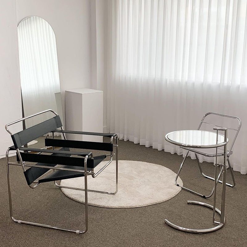 26.4" Tall Round Glass Top End Table Stainless Steel C Side Table