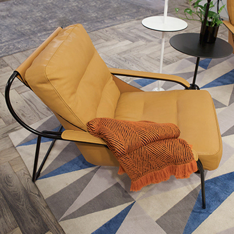 Fixed Back Lounge Chair Fabric Seat Sloped Arms Chair with Black Legs