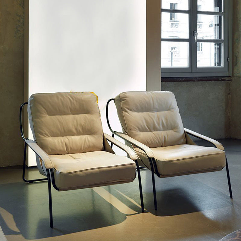 Fixed Back Lounge Chair Fabric Seat Sloped Arms Chair with Black Legs