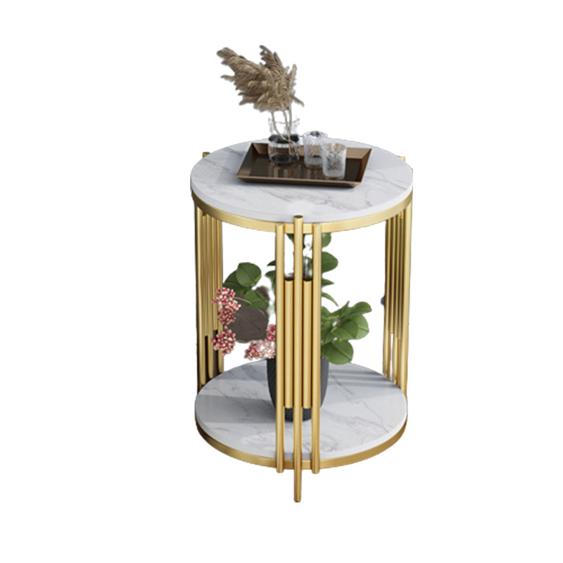 Modern Slate Round Side End Table Metal 3 Legs Side Table with Shelf