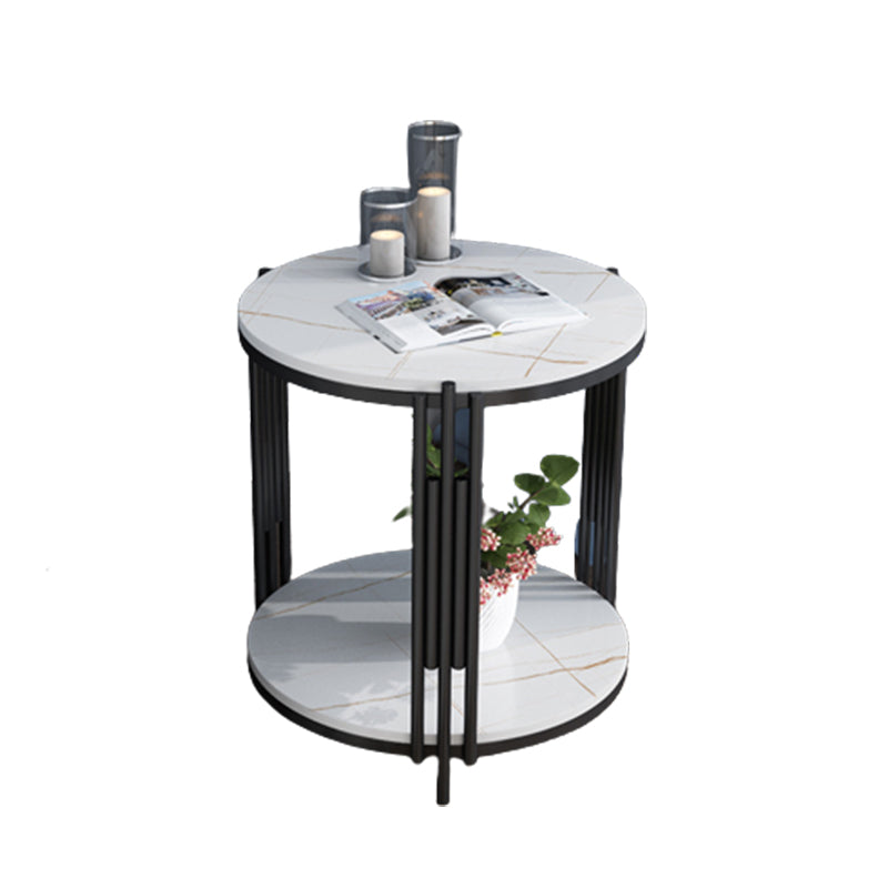 Modern Slate Round Side End Table Metal 3 Legs Side Table with Shelf