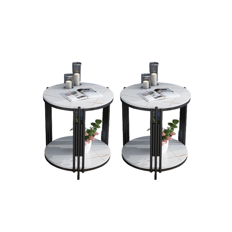 Modern Slate Round Side End Table Metal 3 Legs Side Table with Shelf