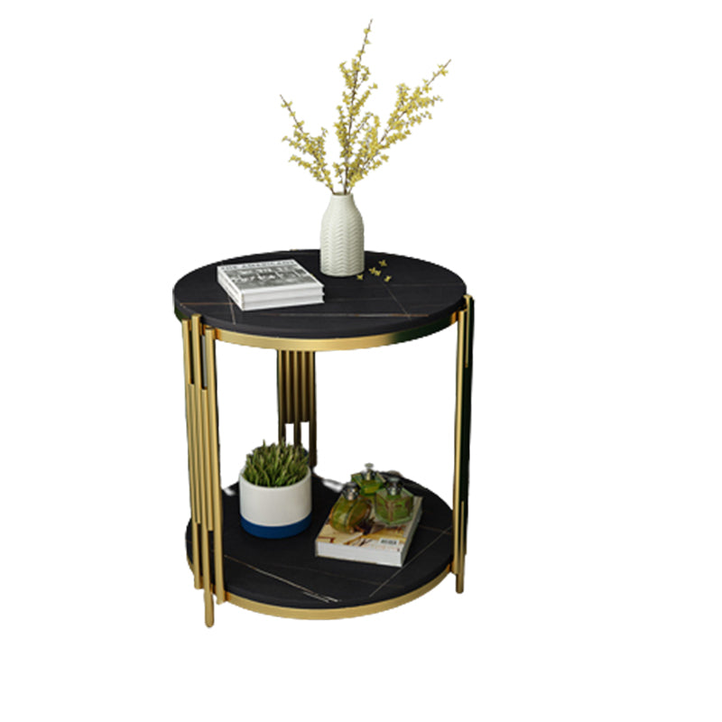 Modern Slate Round Side End Table Metal 3 Legs Side Table with Shelf