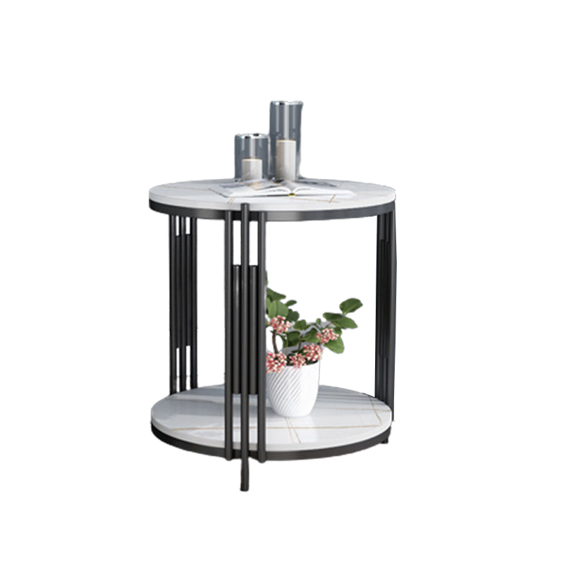 Modern Slate Round Side End Table Metal 3 Legs Side Table with Shelf