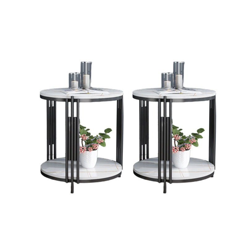 Modern Slate Round Side End Table Metal 3 Legs Side Table with Shelf