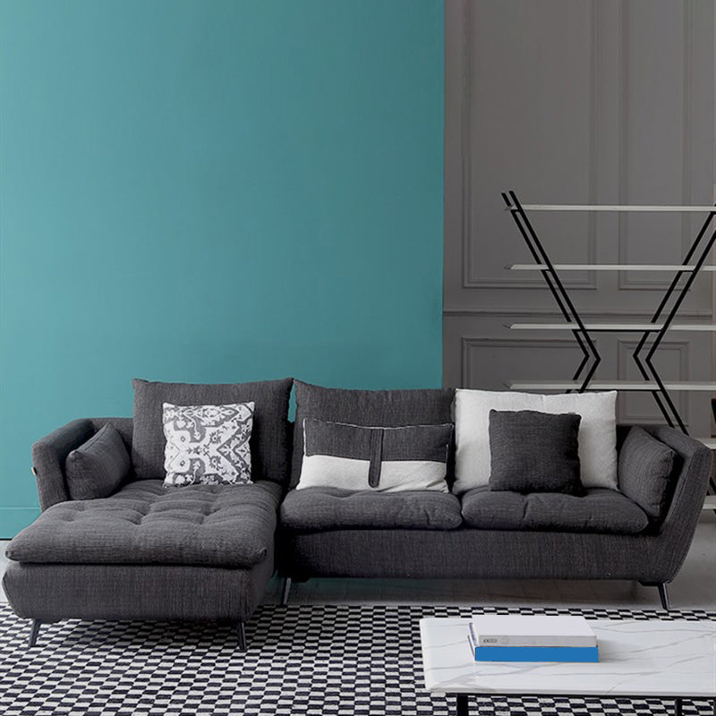 66" Wide Modern Sectional Sofa Square Arm Grey Tufted Sectional