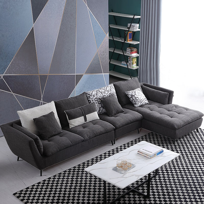 66" Wide Modern Sectional Sofa Square Arm Grey Tufted Sectional