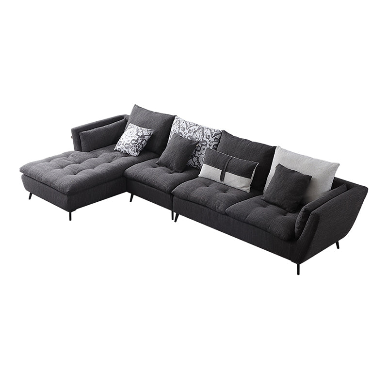 66" Wide Modern Sectional Sofa Square Arm Grey Tufted Sectional