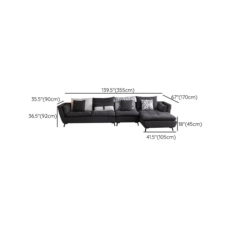 66" Wide Modern Sectional Sofa Square Arm Grey Tufted Sectional