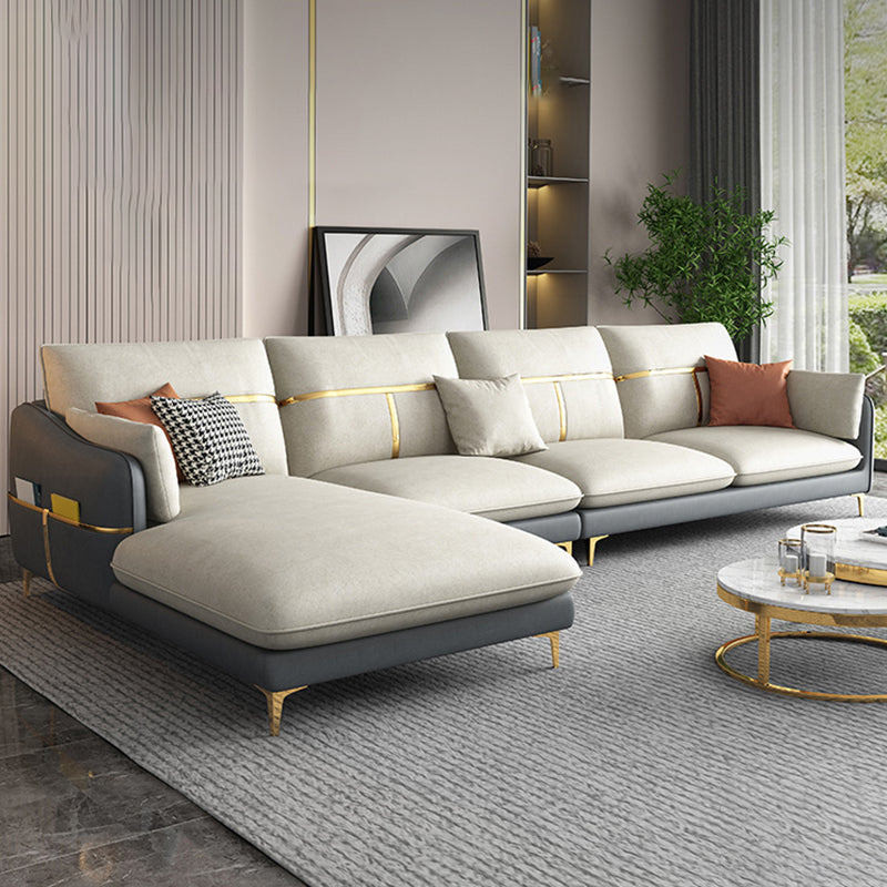 Grey 4-seat Faux Leather Sectional Sofa L-shape Sloped Arm Sectional