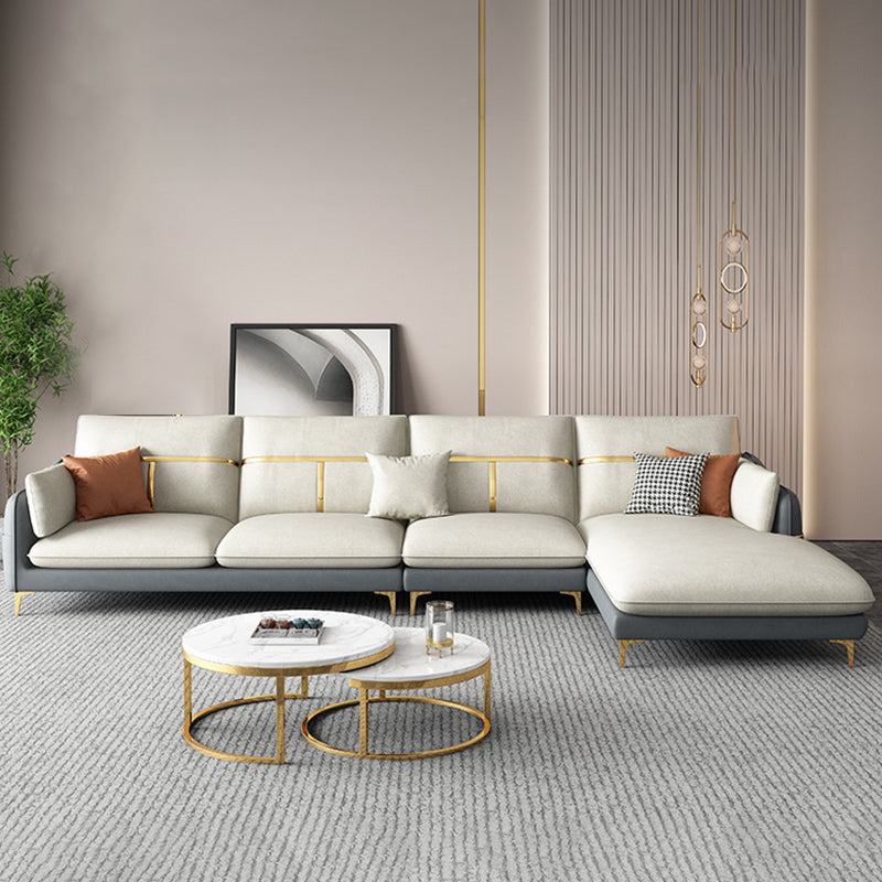 Grey 4-seat Faux Leather Sectional Sofa L-shape Sloped Arm Sectional