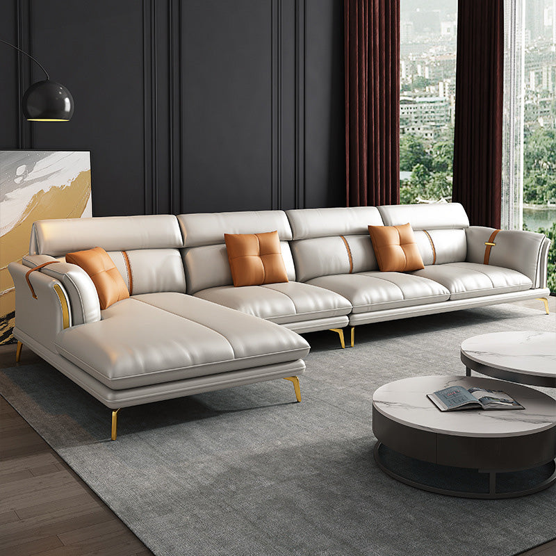 35.43" High Flared Arm Sectional Faux Leather Sectional with 3 Pillows