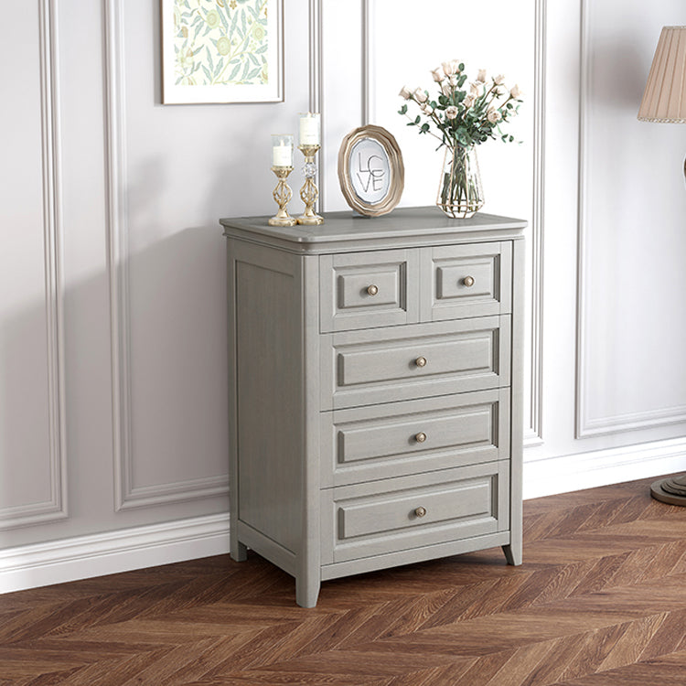 Contemporary Rubberwood Storage Cabinet with Drawers in Gray