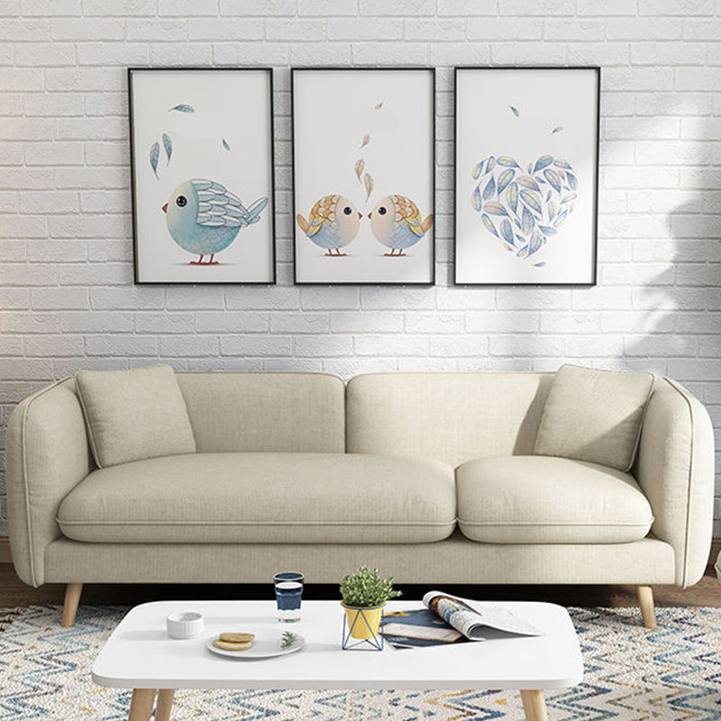 Contemporary 27.55" H Cotton Blend Square Arm Sofa with Pillows