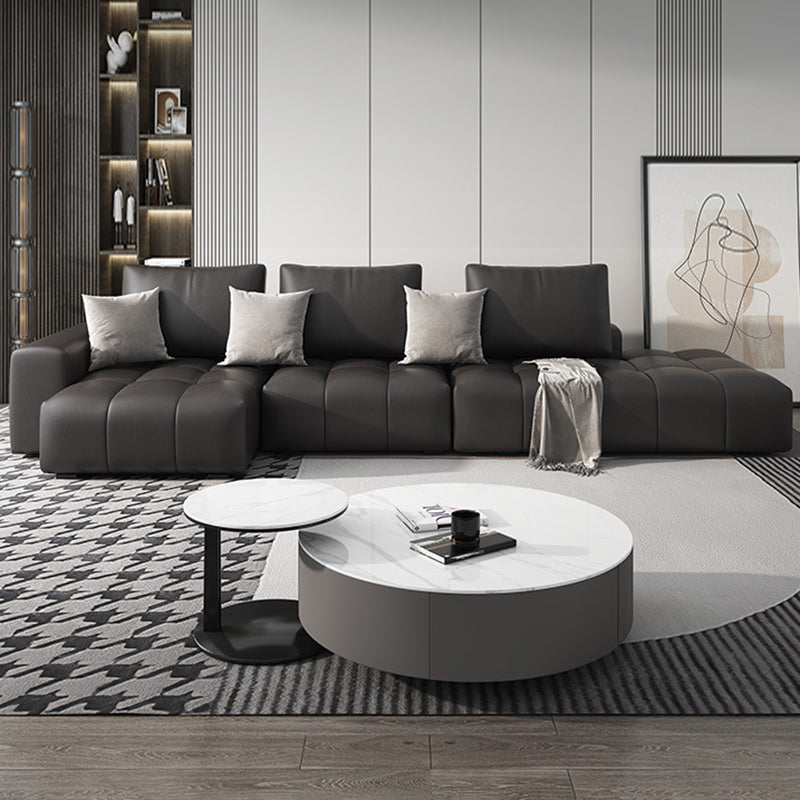 Faux Leather Pillow Back Sectional Brown/Black 106.29" Wide Sectional