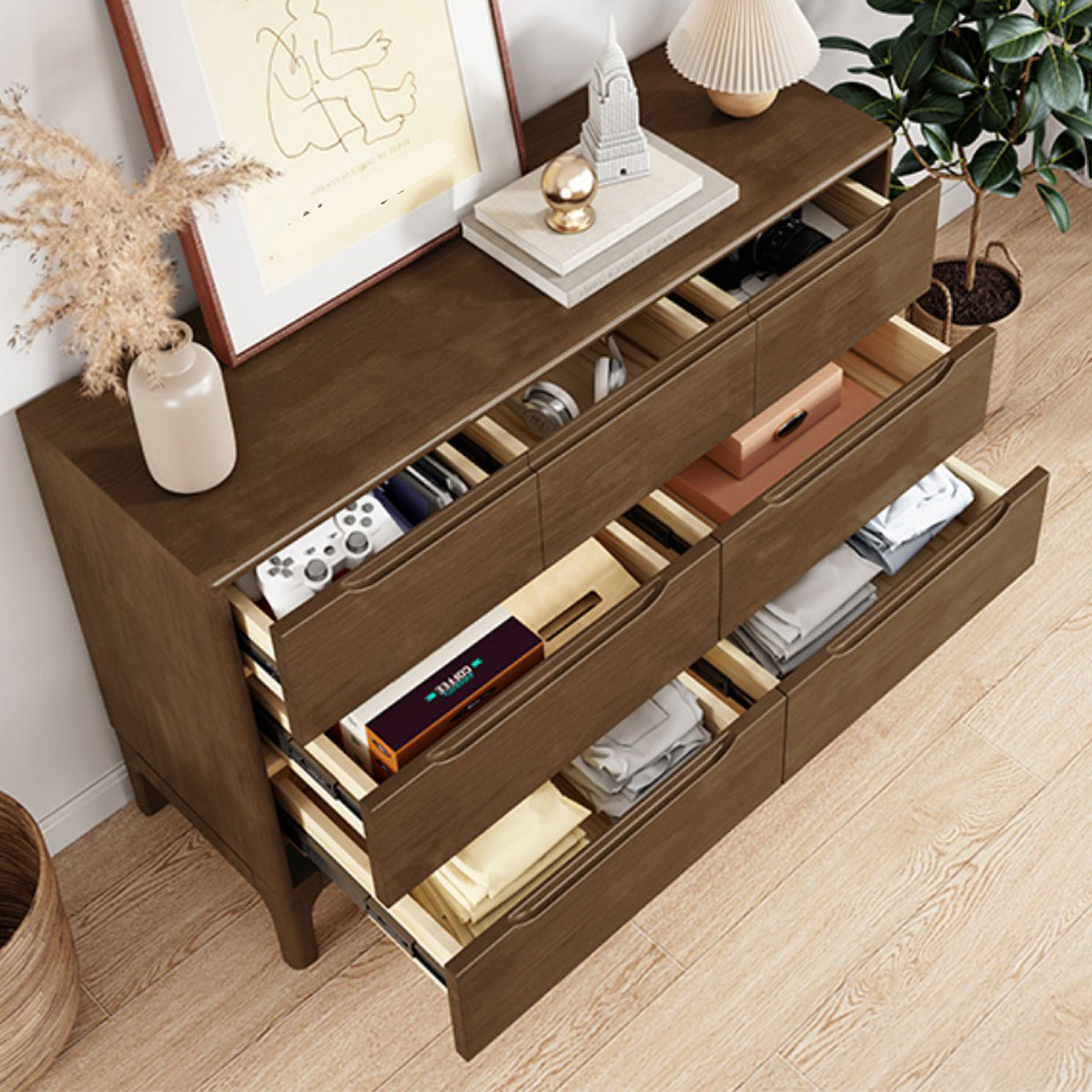 Espresso Solid Wood Accent Chest Mid-Century Modern Storage Cabinet with Drawers