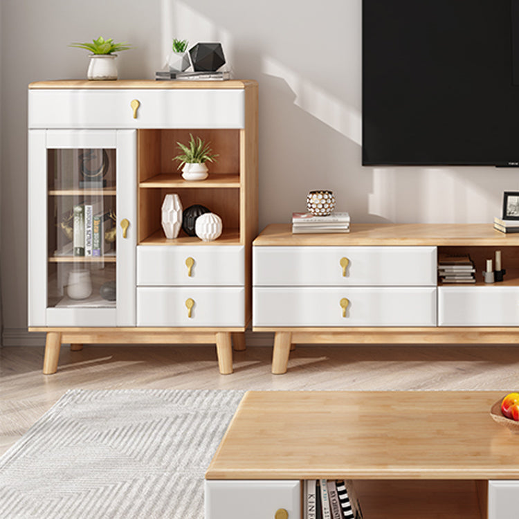 3 - Drawer Rubberwood Accent Cabinet 43.3" Tall 1 - Door Chest