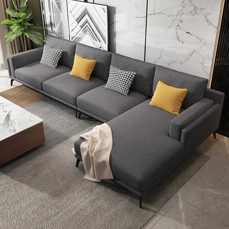 L-shape 4-seater Fabric Sectional Slipcovered Square Arm Sectional