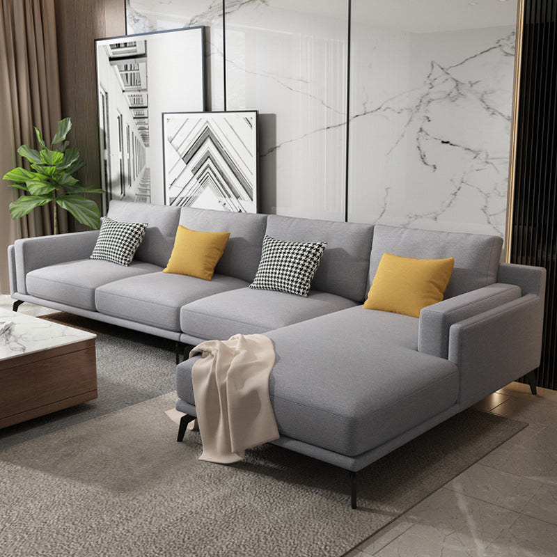 L-shape 4-seater Fabric Sectional Slipcovered Square Arm Sectional