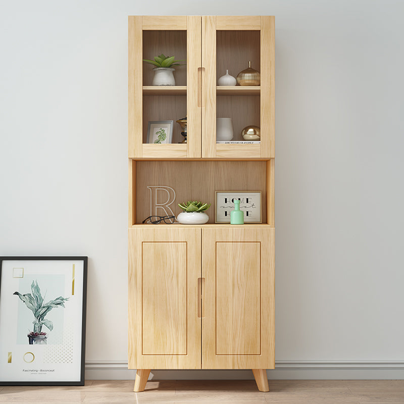 70.9" Tall Modern Natural Cabinet Solid Wood Chest with Glass Door