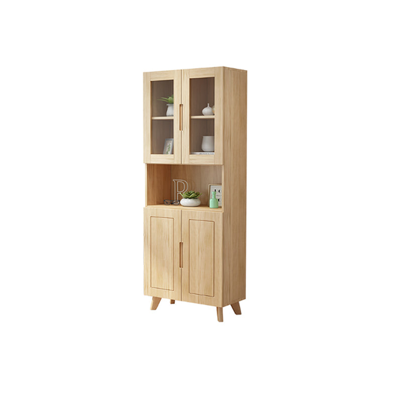 70.9" Tall Modern Natural Cabinet Solid Wood Chest with Glass Door