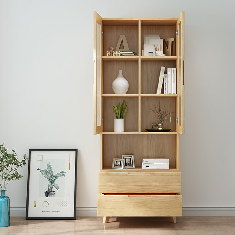 70.9" Tall Modern Natural Cabinet Solid Wood Chest with Glass Door