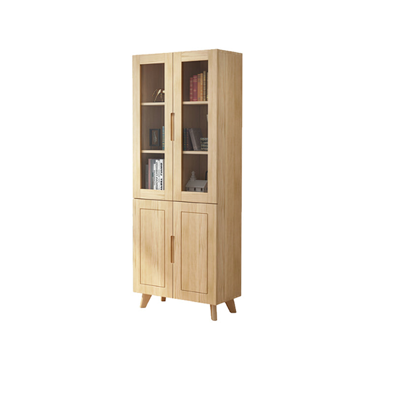 70.9" Tall Modern Natural Cabinet Solid Wood Chest with Glass Door