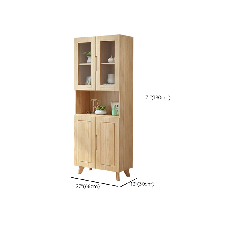 70.9" Tall Modern Natural Cabinet Solid Wood Chest with Glass Door