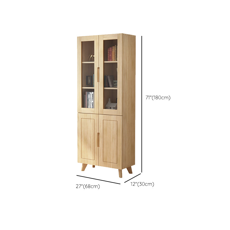 70.9" Tall Modern Natural Cabinet Solid Wood Chest with Glass Door