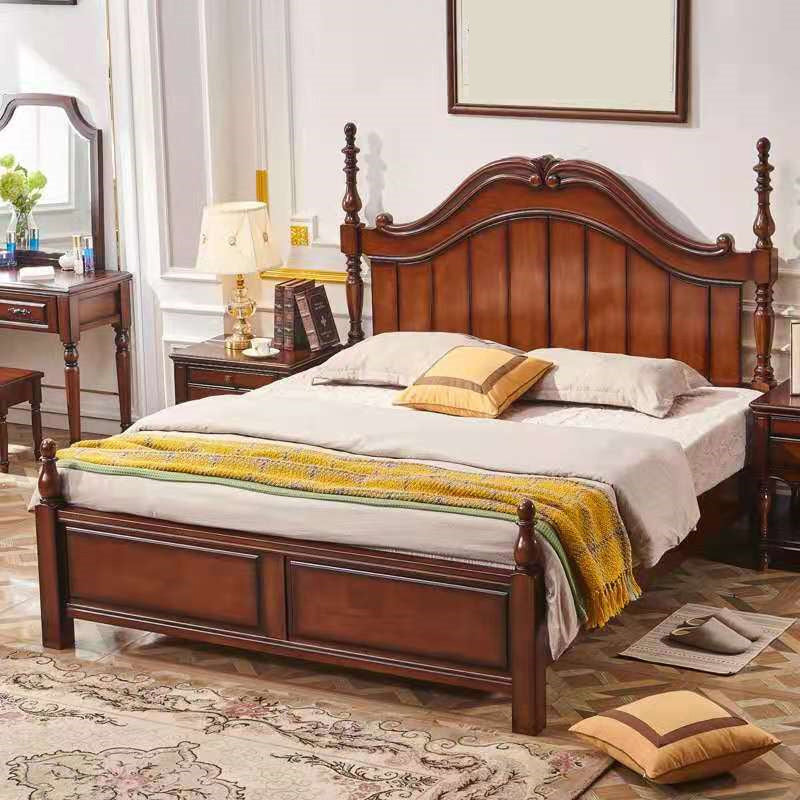 French Country Espresso Four Poster Bed Walnut Poster Bed with Headboard